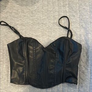 Black Faux Leather Bustier Top